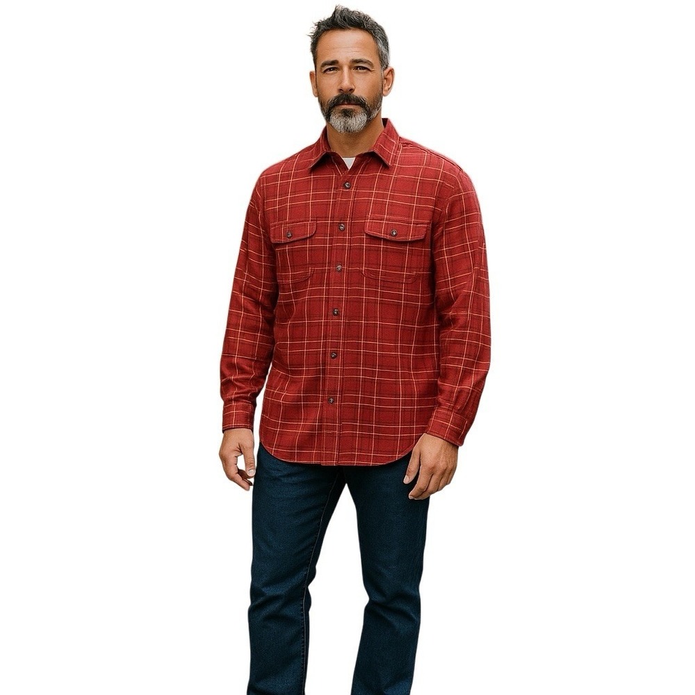 Orvis Men's Heavy Flannel Plaid Shirt Size Medium Red Long Sleeve Button Up